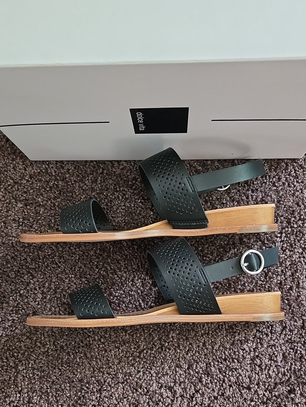 NEW Dolce Vita Black Leather Strap Wedge Sandal 8 - Picture 4 of 6